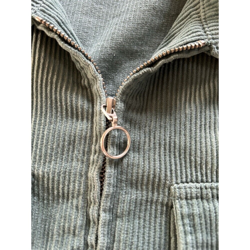 Forever 21 Teal Green Corduroy Jacket Womens Medium Cropped Zip Up Utility Boho - Picture 6 of 11